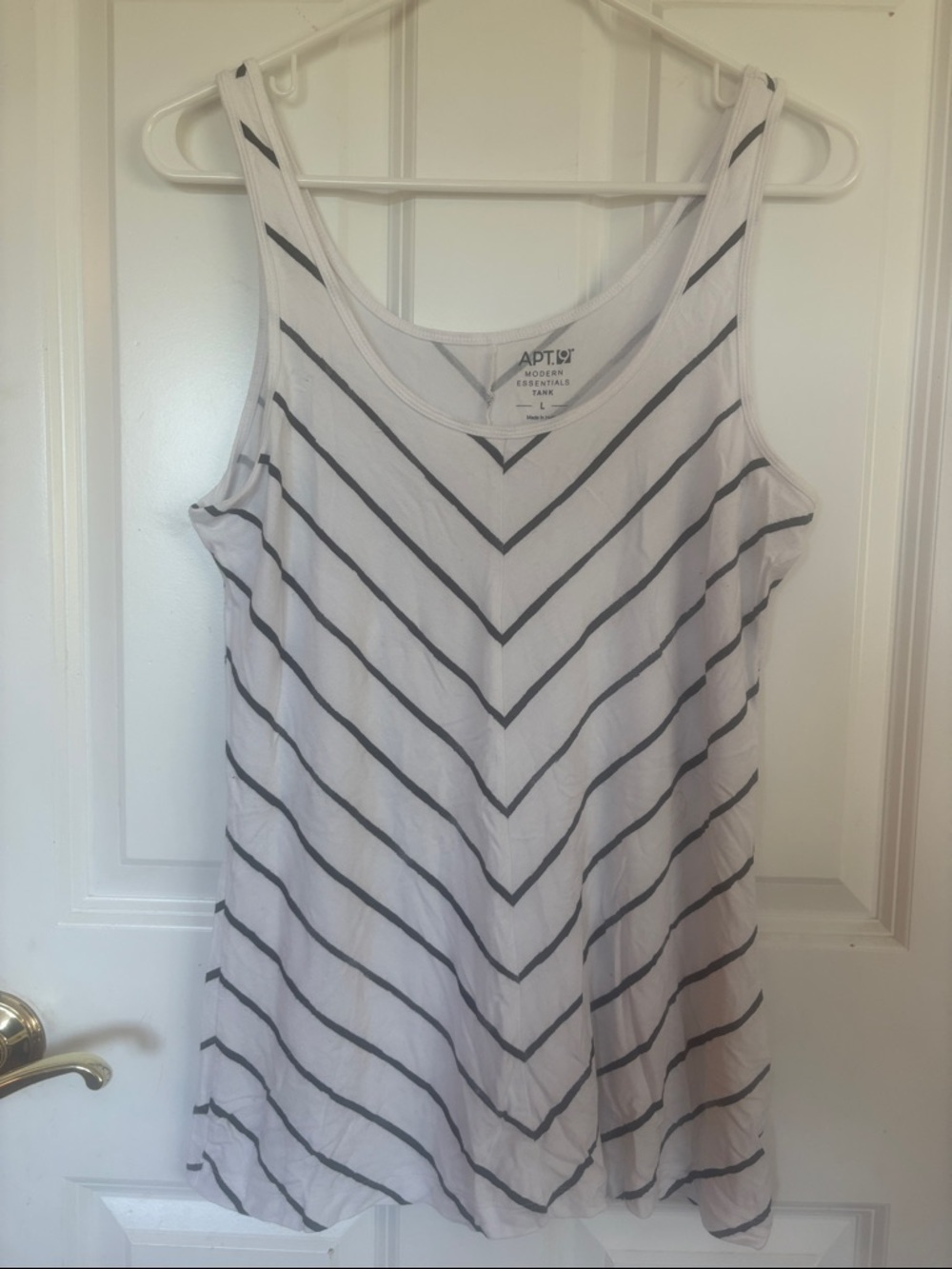 Apt. 9 White Tank with Black Chevron Stripes